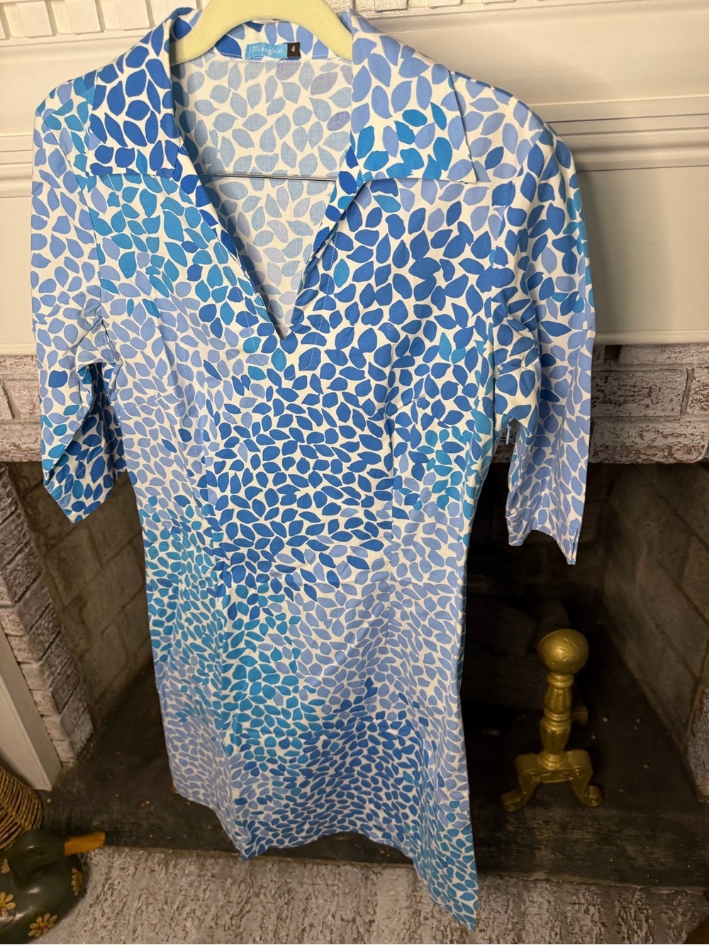 J. McLaughlin Blue White Leaf Print Catalina Cloth Shift Dress Size 4